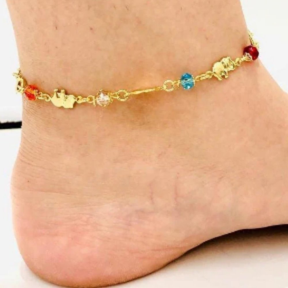 Womens Anklet Bracelet Elephant for Protection & Good Luck 10" GF Foot Bracelet